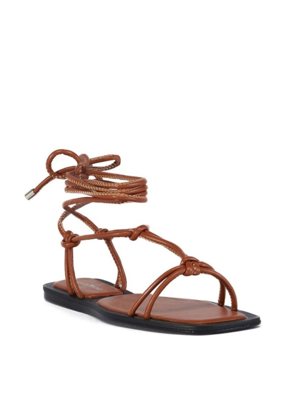 AZALEA WANG Leandro Tan Lace Up Flats Sandals Sz 7 NEW NIB
